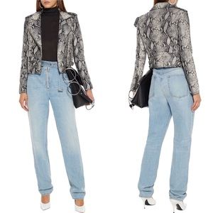 NWT IRO Ashville Snake Embossed Leather Moto Jacket Python Jacket White Black